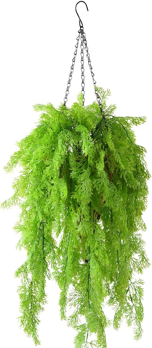 Artificial Faux Hanging Plants Basket for Spring Outdoor Decoration, Fake Seaweed Plant UV Resistant Look Real for Outside Porch Home Patio Balcony Yard(Green)
