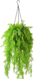 Artificial Faux Hanging Plants Basket for Spring Outdoor Decoration, Fake Seaweed Plant UV Resistant Look Real for Outside Porch Home Patio Balcony Yard(Green)
