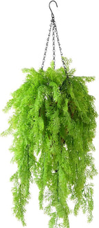 Artificial Faux Hanging Plants Basket for Spring Outdoor Decoration, Fake Seaweed Plant UV Resistant Look Real for Outside Porch Home Patio Balcony Yard(Green)