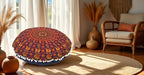 Round Mandala Floor Pillow Cover Seating Cushion Throw Cover Hippie Decorative Bohemian Ottoman Pouf Cover, Pom Pom Pillow Cases,Boho Indian 22 Inches (Orange)