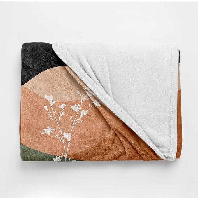 Boho Orange Mid Century Blankets Abstract Modern Throw Blanket Minimalist Sun Aesthetic Soft Warm Bed Bedding Women Blankets for Couch Bedroom Sofa Office Cozy Flannel Blankets 50"X60"