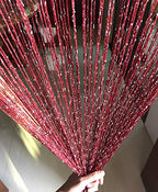 1x2 M Door String Curtain Rare Flat Silver Ribbon Thread Fringe Window Panel Room Divider Cute Strip Tassel for Wedding Coffee House Restaurant Parts, Claret - color: Claret Red