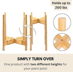 Fox & Fern Adjustable Tall Plant Stand Indoor — 8 to 12 Inch Mid Century Bamboo Plant Stand with Adjustable Width - Plug In Design - Easy to Assemble - Two Heights - For 8, 9, 10, 11 & 12 In Pots