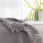 Simple&Opulence Cotton Muslin Throw Blanket for Bed, Couch, Knit Woven Gauze Blanket with Tassels, Soft Lightweight Cozy Pre-Washed Breathable Farmhouse Decoration for All-Season (Grey)