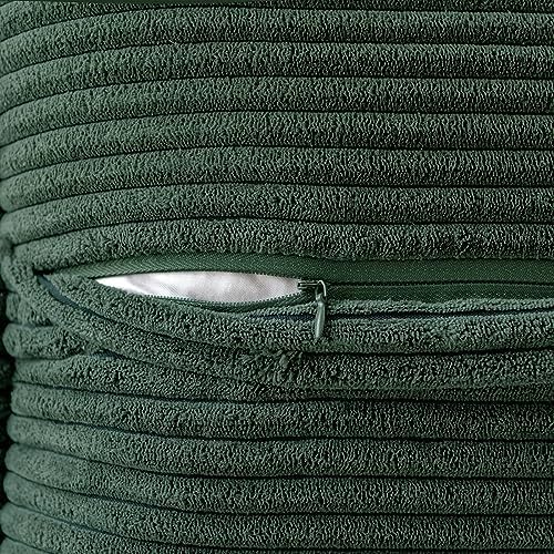 MIULEE Decorative Euro Sham Throw Pillow Covers for Couch Bed Livingroom 26x26 Inch Set of 2 Dark Green Boho Accent Throw Pllows Broadside Striped Patchwork Soft Corduroy Pillowcases