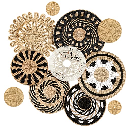 Tatuo 11 Pcs Boho Wall Basket Decor Bulrush Woven Wall Hanging Art Round Farmhouse Rustic Handmade Wicker for Summer Home, Bedroom, Living Room, Kitchen Decorations, Multi Sizes(Boho) - style: Bohemian
