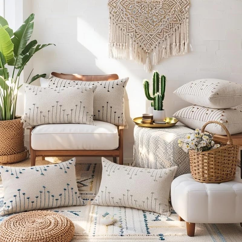 ZONYO Throw Pillow Covers 20x20 Set of 2, Textured Woven Cotton Decorative Cushion Covers with Fringe Tassel, Fade Resistant Washable for Couch Sofa Bed Patio, Boho Farmhouse Modern Decor, Brown - color: Brown, size: 20" x 20" (Pack of 2)