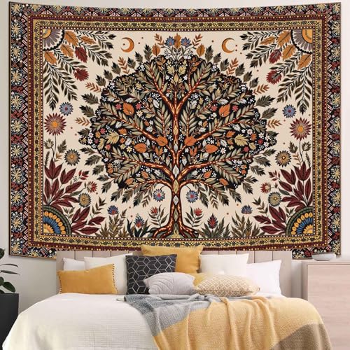 Spenlife Bohemian Tree of Life Tapestry, Ornate Floral Tapestries for Bedroom, Ethnic Wall Decor, Vintage Tapestries (60" x 44") - color: Red Ivory, size: 60"L x 44"W
