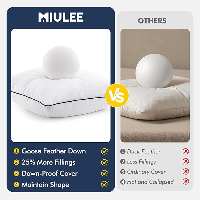 MIULEE Goose Feather Down 14x36 Pillow Insert with 100% Down-Proof Cotton Cover, Soft Fluffy Decorative Pillow for Sofa Bed Couch Living Room White