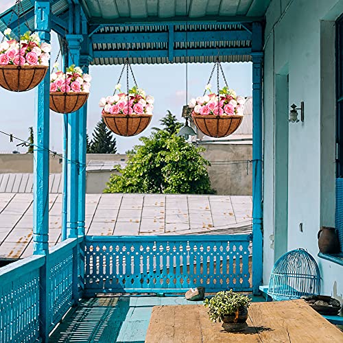 Hanging Planters Basket Outdoor Indoor(14 inch 4 Pack)-Coconut Coir Hanging Baskets for Plants Outdoor,Metal Wire Baskets with Coco Liner Window Box Planters, Hanging Flower Pots for Railings - size: 14 inch