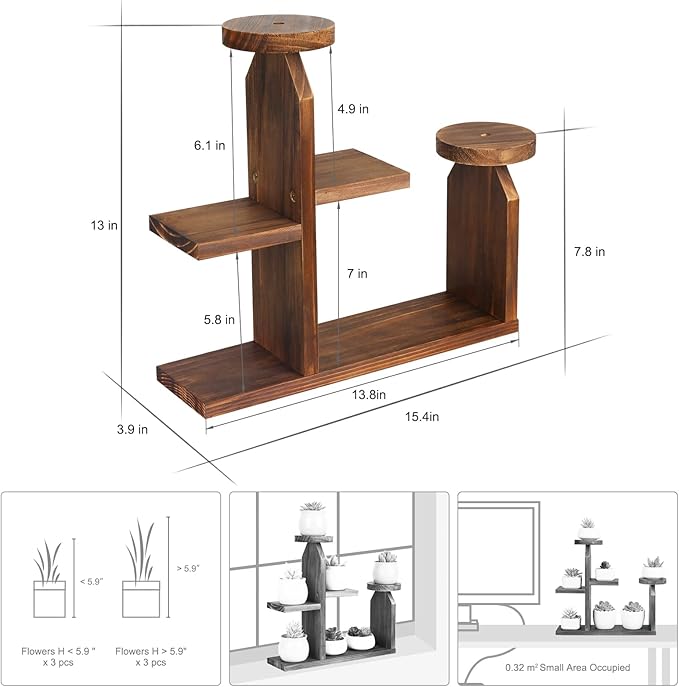 Wood Desktop Plant Stand - 5 Tier Tabletop Plant Shelf Windowsill Flower Shelf Holder Indoor, Small Succulent Herb Display Rack for Home Office Living Room Bedroom Decoration