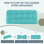 downluxe Outdoor Bench Cushion for Patio Furniture, Water Resistant Tufted Overstuffed Porch Swing Cushions, Thick Outdoor Loveseat Cushions, 44" X 19" X 5", Teal, Set of 1