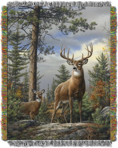 Northwest Hautman Brothers Wildlife Art Woven Tapestry Throw Blanket, 48" x 60", King Stag - color: King Stag