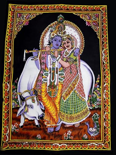 Rastogi Handicrafts Cotton Cloth Fabric Poster 40" X 30" Poster Size Wall Hanging For Home Room Decoration Decor (RK-COW-BLACK-G) - color: RK-COW-BLACK-G