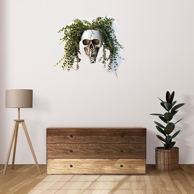 Skull Wall Planter for Indoor Outdoor Plants, Hanging Skull Vase Unique Face Flower Pot Head Planters, White Resin Skeleton Gothic Planter for Home Decorations