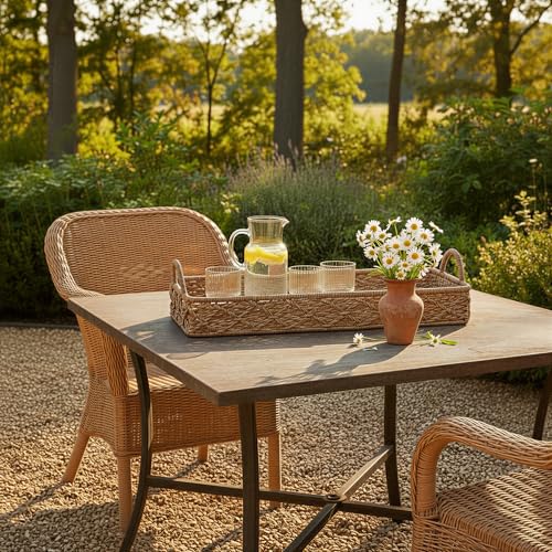 Creative Co-Op Bankuan Rope Diamond Weave Tray with Handles - size: 32" x 13" x 4"