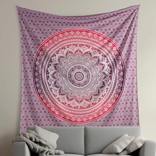 THE ART BOX Pink Purple Cotton Tapestry Mandala Wall Hanging – Tapestry for Bedroom – Boho Room Decor – Small Aesthetic Tapestry 54x60 Inches - color: Pink and White, size: 54"L x 60"W