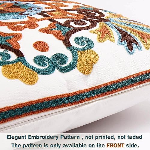 Throw Pillows Cover for Couch 18x18 inches Set of 2 Embroidered Pattern Decorative Pillow Case Covers for Living Room Sofa Bed Chair - color: 2pk-tan&brown&teal