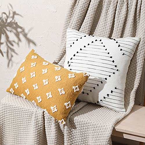 vctops Boho Tufted Decorative Lumbar Throw Pillow Cover Super Soft Comfy Cushion Cover for Couch Sofa Bed (Yellow Tufted,12"x20") - color: Yellow Tufted, size: 20" x 12" (Pack of 1)