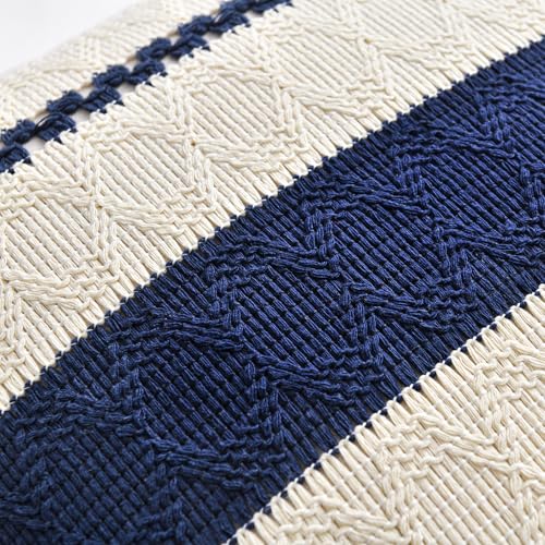 Fancy Homi Set of 1 Navy Blue Decorative Throw Pillow Covers 16x16 Inch for Couch Bed Sofa Living Room Office, Aesthetic Modern Organic Farmhouse Home Decor, Soft Cotton Woven Textured Cushion Case - color: Navy Blue, size: 16" x 16" (Pack of 1)