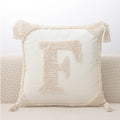 Monogram Pillow Covers with Tassels 18”x18” Modern Cotton Canvas Tufted Alphabet F Throw Pillow Covers for Sofa Couch Bed 26 English Letters Decorative Pillow Case for Sofa Throw Pillows