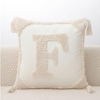 Monogram Pillow Covers with Tassels 18”x18” Modern Cotton Canvas Tufted Alphabet F Throw Pillow Covers for Sofa Couch Bed 26 English Letters Decorative Pillow Case for Sofa Throw Pillows