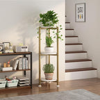 Plant Stand Indoor Outdoor 2 Tier Tall Metal Corner Storage Tiered Plant Shelf Holder Multiple for Living Room Balcony Garden,Black (3 Tier-Gold Round)