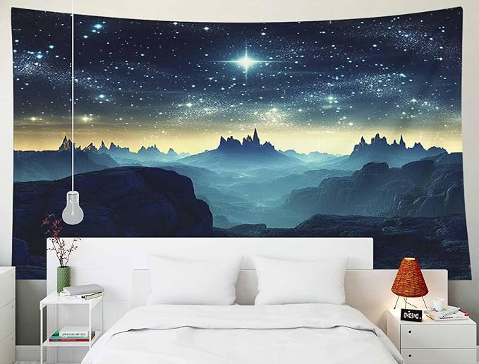 EMMTEEY Fantasy Tapestry Mountains under Starry Sky 80X60 Inch Large Tapestry Wall Art Hanging Tapetries for Bedroom Living Room Dorm Décor