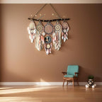 5 Pack Moon Phase Dreamcatcher Set Boho Wall Decor, Boho Macrame Wall Hanging Dream Catchers, for Home, Bedroom, Living Room, Witchy Gifts (Camel)