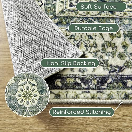 Green Washable Bathroom Hallway Runner Rug with Rubber Backing Non Slip Vintage Boho Floral Long Runners Rugs for Entryway Indoor Laundry Room Bath Floor Kitchen,2x6,24x72 Inch,Dark Emerald and Blue - color: Dark Green, size: 2' x 6' (Rectangular)