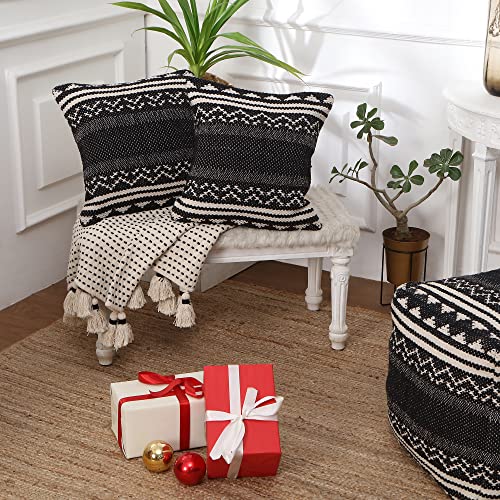 · REDEARTH · Boho Throw Pillow Covers - Bohemian Farmhouse Style - Accent Woven Indoor and Covered Patio Pillow Cushion Cases for Couch, Bed, Sofa – Set of 2-18"x18" - Ziggurat Obsession Black - color: Ziggurat Obsession Black, size: 18" x 18" (Pack of 2)