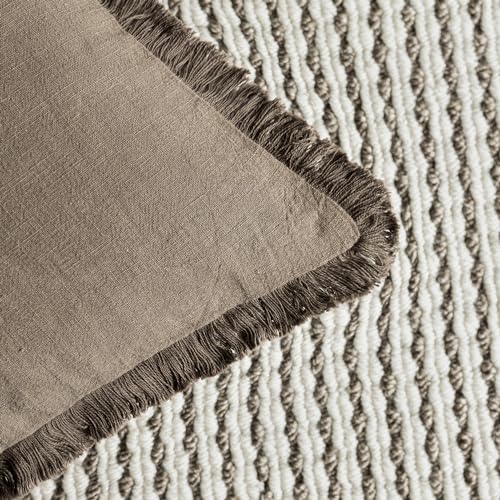 Foindtower Decorative Linen Fringe Throw Pillow Covers Cozy Boho Farmhouse Cushion Cover with Tassels Soft Accent Pillowcase for Chair Sofa Bed Living Room Home Decor, 16×16 Inch, 1PC, Light Brown - color: Cocoa Brown, size: 16" x 16" (Pack of 1)