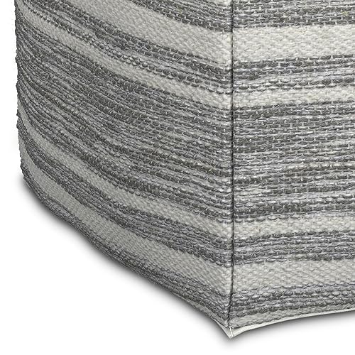 SIMPLIHOME Carina Contemporary Square Woven Pouf in Black Melange, White Wool for the Living Room, Bedroom and Kids Room - color: Black Melange, White, style: Wool Pouf
