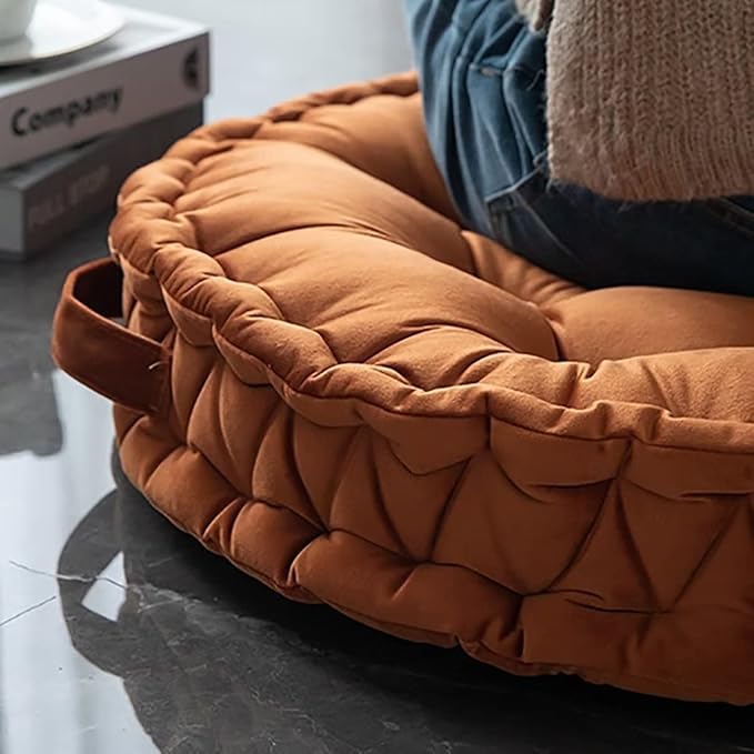 Meditation Floor Pillow, Round Large Pillows Seating, Tufted Velvet Floor Pillow Cushion for Tatami Living Room, Orange, 24 Inch