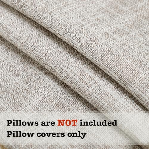Faux Linen Fringe Decorative Throw Pillow Covers 18x18 Inch Set of 2 Beige Burlap Boho Farmhouse Pillowcases with Tassels Rustic Woven Textured Cushion Cases for Sofa Bed Living Room Home Decor - color: Beige, size: 18" x 18" (Pack of 2)