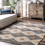 nuLOOM Hand Braided Marla Denim And Jute Diamonds Area Rug, 5x8, Off-white - color: Marla Off-white, size: 5' x 8' (Rectangular)