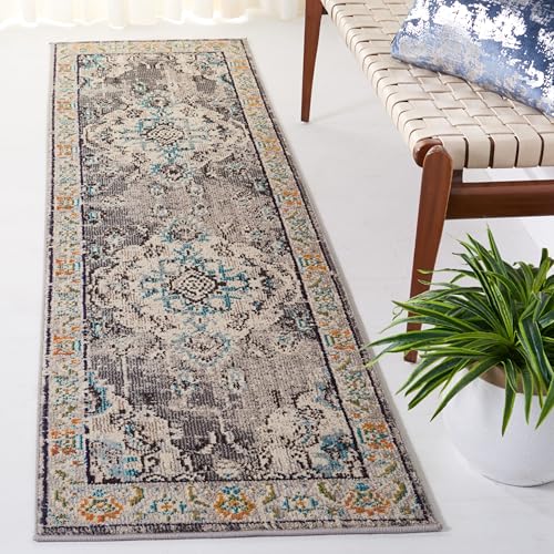 SAFAVIEH Monaco Collection Runner Rug - 2'2" x 6', Grey & Light Blue, Non-Shedding & Easy to Clean, Distressed Medallion Design, Ideal for Hallway, Foyer, Entryway, Kitchen, Bedroom (MNC243G) - color: Grey/Light Blue, size: 2'2" x 6' (Runner)