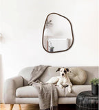 Irregular Asymmetrical Mirror Wall Mounted, Unique Vanity Mirror, Shaped Dressing Mirror Decorative for Living Room, Bathroom, Bedroom, Entryway Wall Decor Brown 20"x16"