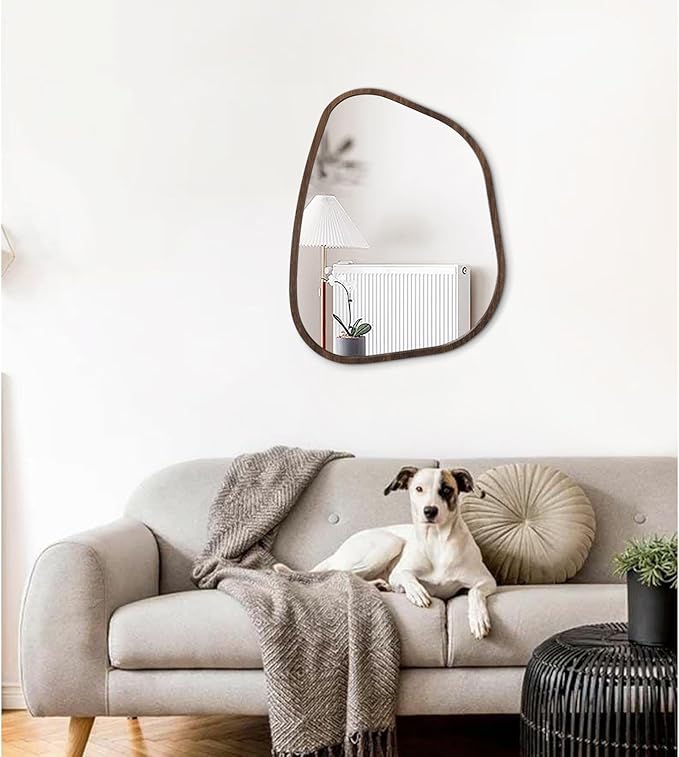 Irregular Asymmetrical Mirror Wall Mounted, Unique Vanity Mirror, Shaped Dressing Mirror Decorative for Living Room, Bathroom, Bedroom, Entryway Wall Decor Brown 20"x16"
