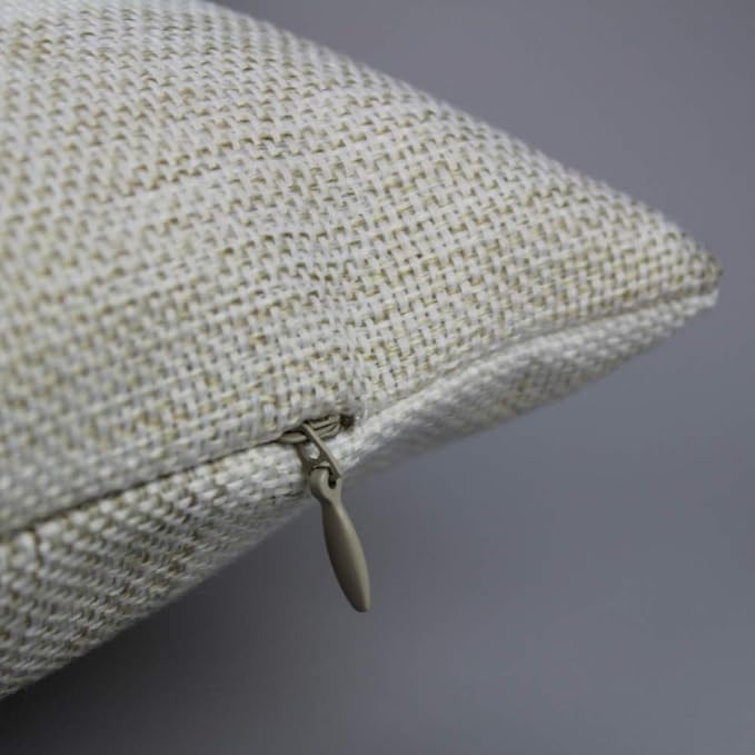 VAKADO Farmhouse Throw Pillow Covers 18x18 Set of 2 Porch Decor Buffalo Plaids Decorative Retro Rustic Checkers Cotton Linen Square Cushion Cases Home for Sofa Couch Bed, Beige Cream White