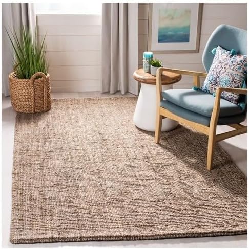 SAFAVIEH Natural Fiber Collection Area Rug - 5' Square, Grey, Handmade Farmhouse Country Boho Rustic Jute, Ideal for High Traffic Areas in Living Room, Bedroom (NF808F)