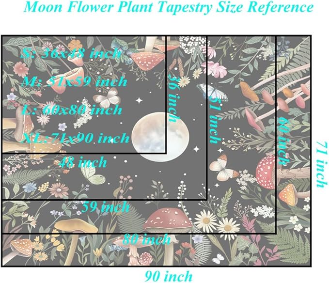 Jhdstore Moon Tapestry for Bedroom Boho Tapetry Wall Hanging Botanical Plant Wall Tapestries Small 36x48 Inch