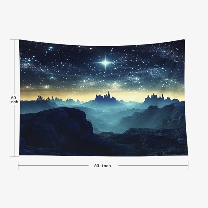EMMTEEY Fantasy Tapestry Mountains under Starry Sky 60X50 Inch Ceiling Tapestry Wall Art Hanging Tapetries for Bedroom Living Room Dorm Décor