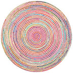SAFAVIEH Cape Cod Collection Area Rug - 4' Round, Natural & Multi, Handmade Boho Braided Jute, Ideal for High Traffic Areas in Living Room, Bedroom (CAP251A) - size: 4' (Round)