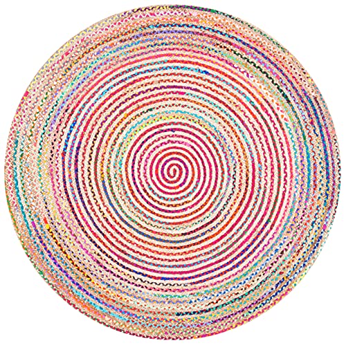 SAFAVIEH Cape Cod Collection Area Rug - 4' Round, Natural & Multi, Handmade Boho Braided Jute, Ideal for High Traffic Areas in Living Room, Bedroom (CAP251A) - size: 4' (Round)