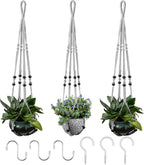 RIFNY Macrame Plant Hanger for 5 to 10 Inch Plant Pots, 35 Inch Indoor Handmade Woven Rope Hanger Kits with Hooks and Wood Beads, Hanging Planter Basket Holder for Boho Home Decor (Grey, 3 Pack)
