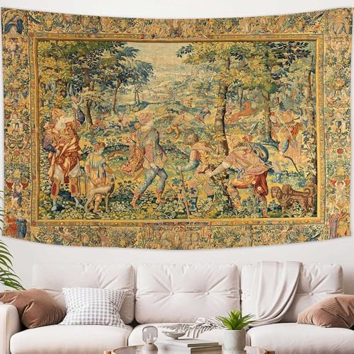LATETOMT Renaissance Boho Tapestry Canvas Wall Art Tapestries Medieval Wall Tapestry for Bedroom Living Room Dorm Decor Tablecloth 80x60in LTMTAYW445 - color: Brown-4, size: 80"L x 60"W
