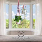 Set of 2 Macrame plant hanger with Daisies & Beads | Hanging plant holder Macrame Plant hangers outdoor and indoor hanging planters Plant stand indoor Boho Decor hanging planter stand (Champagne Pink)