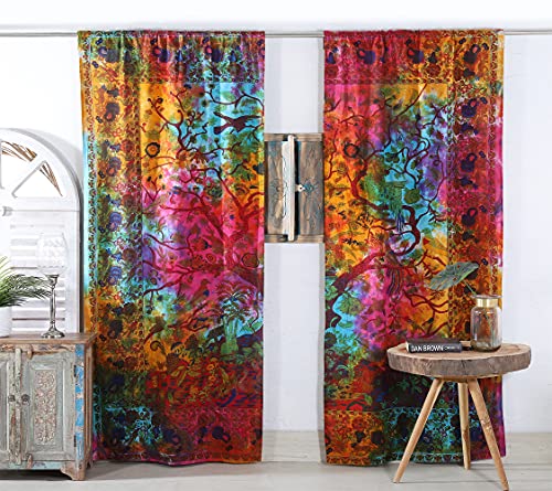 Popular Handicrafts Indian Hippie Bohemian Beautiful Tie Dye Tree of Life Birds Curtain Panels Multi Color - color: Multi Color, size: 38"W x 83"L (Pack of 2)