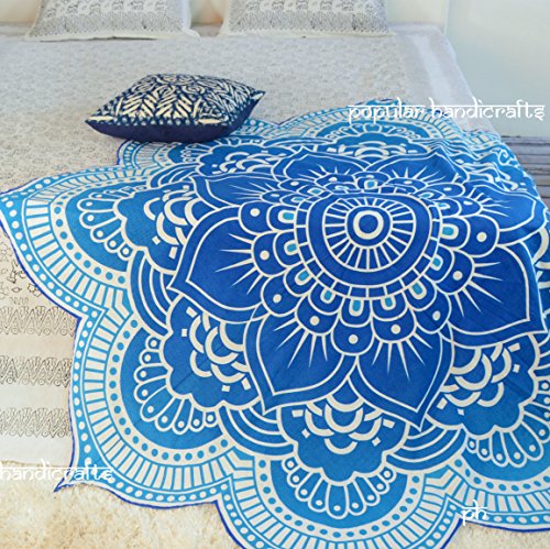 Popular Handicrafts Round Tapestry Wall Hanging Hippie Mandala Bohemian Hippy Intricate Indian Tapestries Bedspread 70 Inches,(183cm) Turqouise